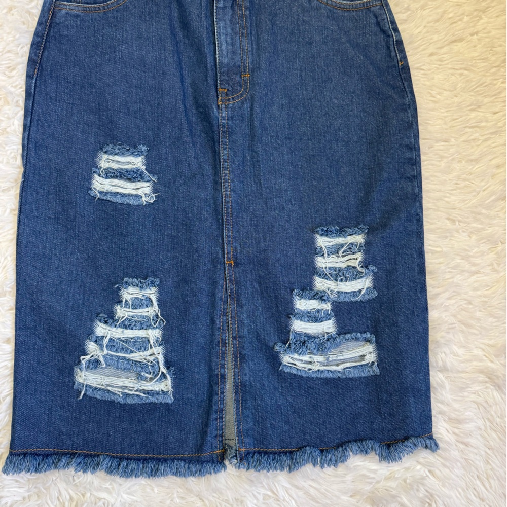 CKlass Denim Midi Skirt Distressed Denim Skirt Knee Length Skirt Midi Je… - Picture 2 of 9